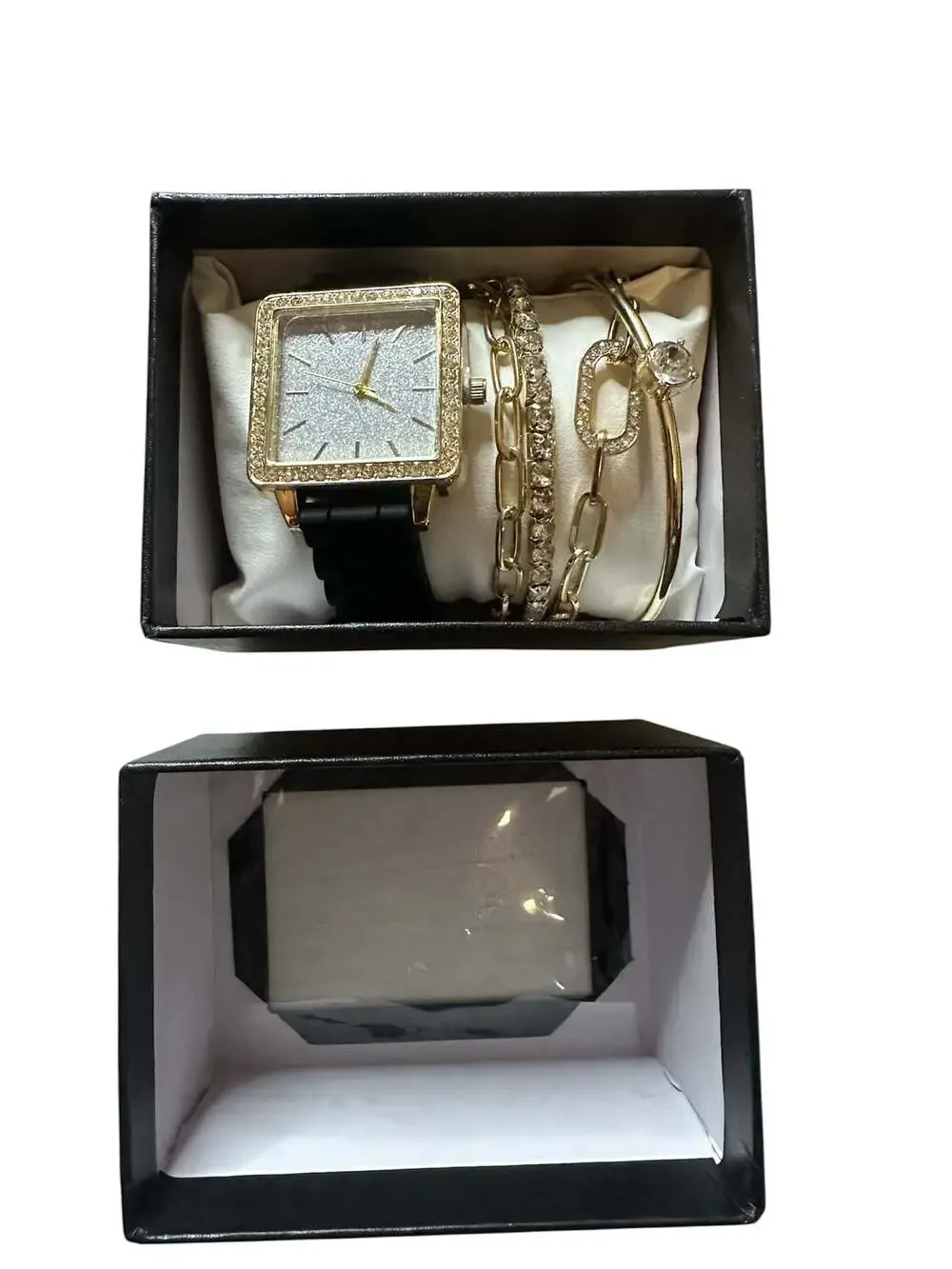 Montres Carlo Women's Square Rhinestone Bezel Watch and Bracelet Gift Box Set